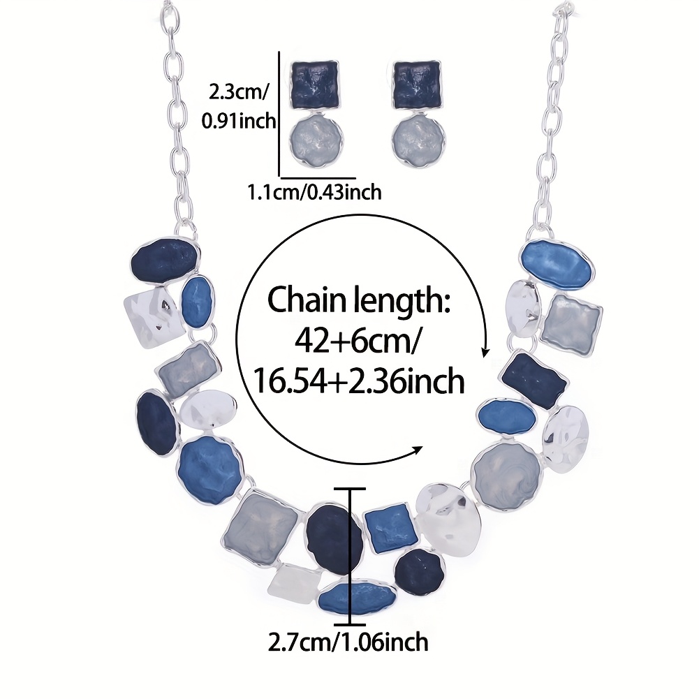 Geometric Oval Earrings & Necklace Set, Painting Design, Zinc Alloy